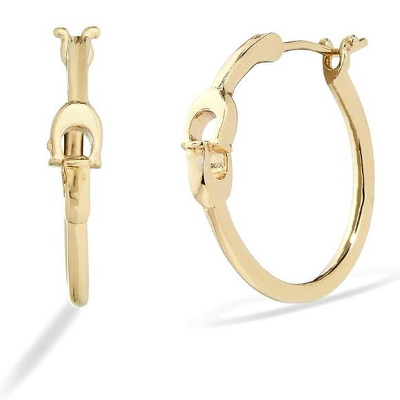 NEW Coach Women's Signature Hoop Earrings Gold Tone - Picture 2 of 13